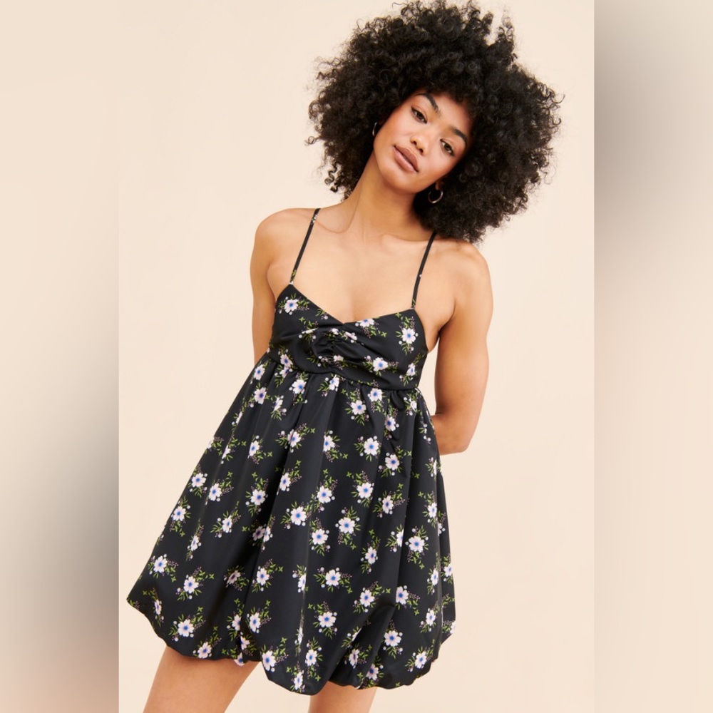 Free People In a Bubble Mini Floral Black Dress